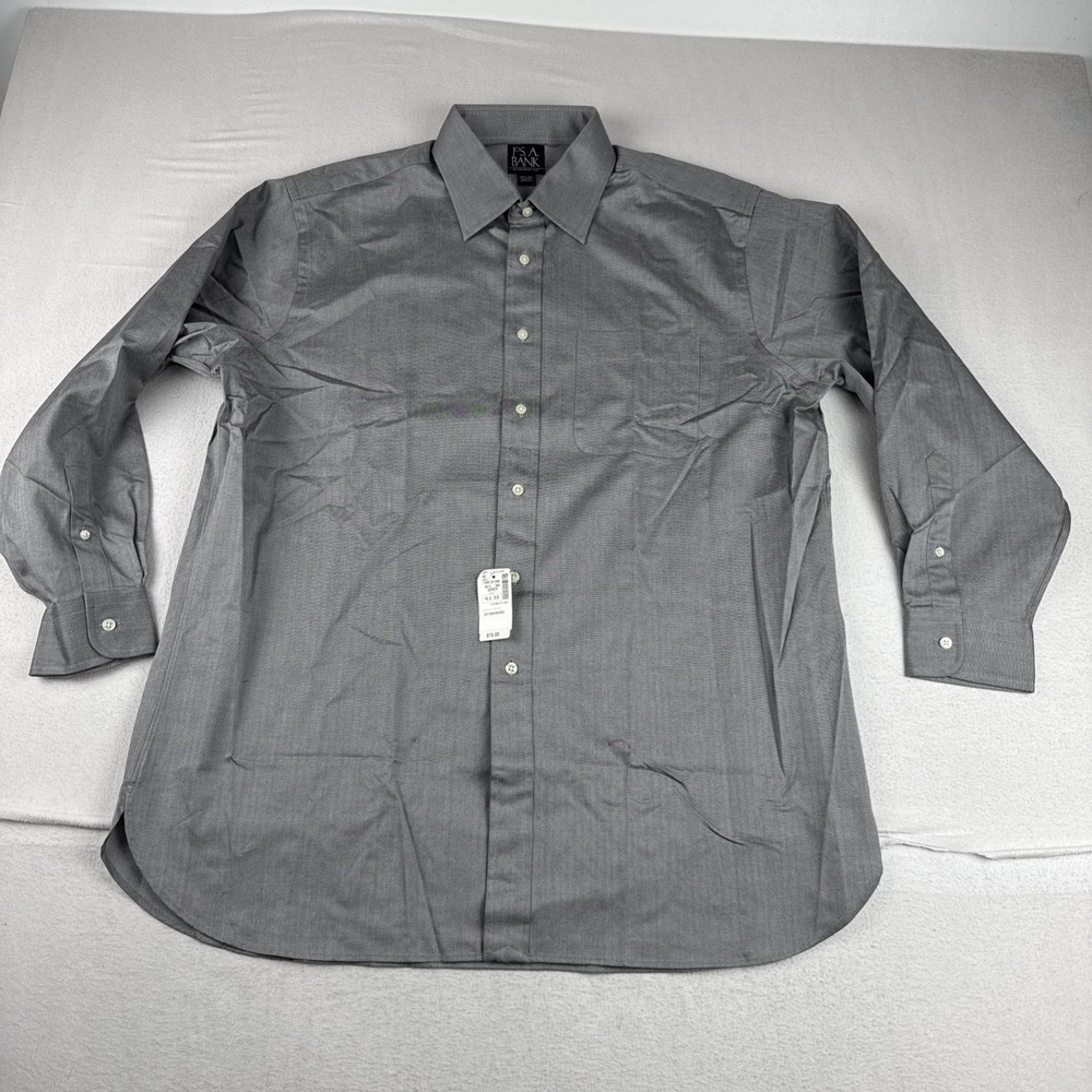 New! Jos A Bank Mens Gray Herringbone Dress Shirt 16.5-33 XL Cotton office